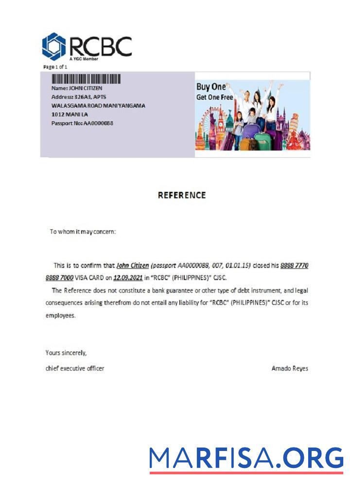 Printable Philippines RCBC closure reference real example
